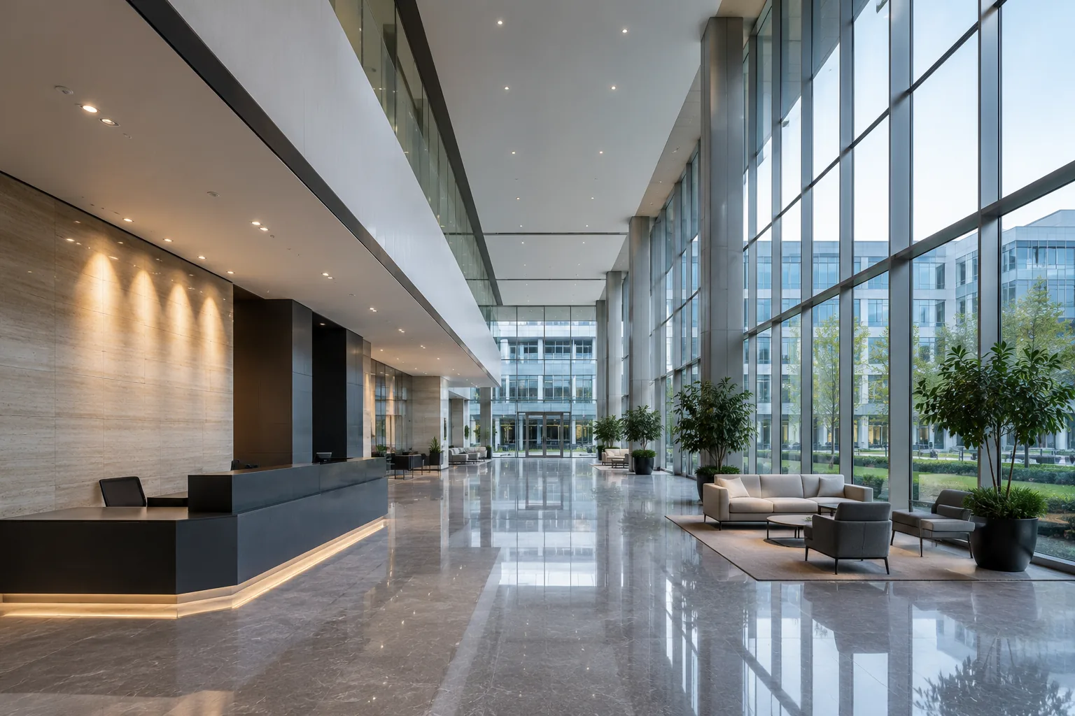 Premium corporate lobby representing a professional facility environment